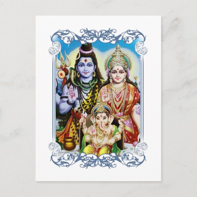 Postal Ganesh, Shiva y Parvati, Lord Ganesha, Durga (Anverso)