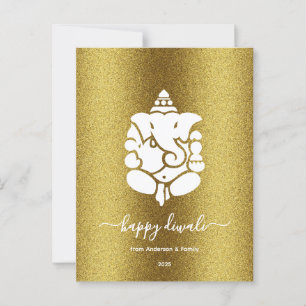 Postal Ganesha Golden Purpurina Happy Diwali Design