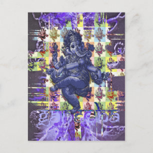 Postal GANESHA   mancha de pintura violeta
