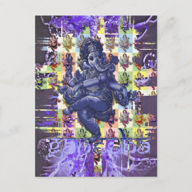 Postal GANESHA | mancha de pintura violeta (Anverso)