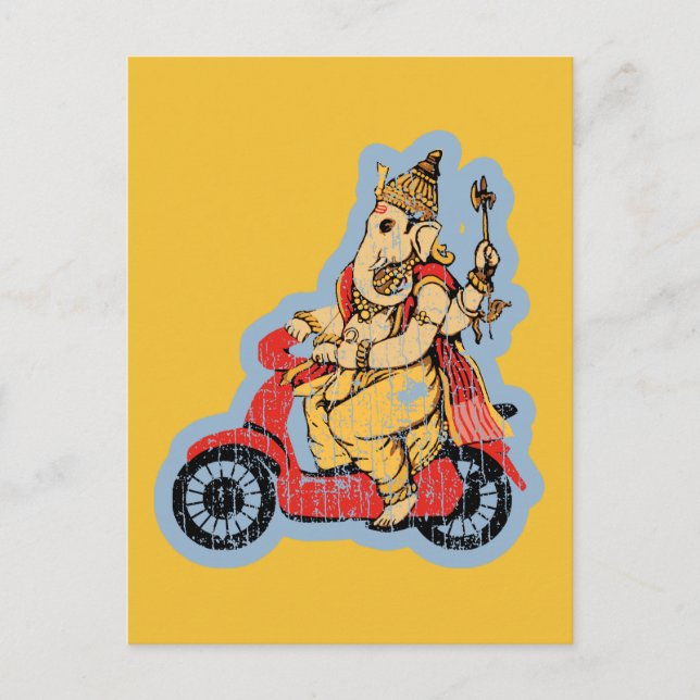Postal Ganesha montando un Scooter (Anverso)