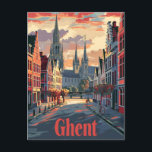 Postal Gante<br><div class="desc">Experimente la mágica transformación de Gante mientras el sol se pone con nuestro viaje y ilustracion. Este encantador artículo captura el paisaje histórico de la ciudad en los cálidos tonos de la puesta de sol. Imagínate en los pintorescos canales, donde la antigua arquitectura refleja la luz dorada, y la ciudad...</div>