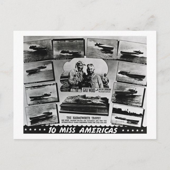 Postal Gar Wood y Ten Miss America Race Bots (Anverso)