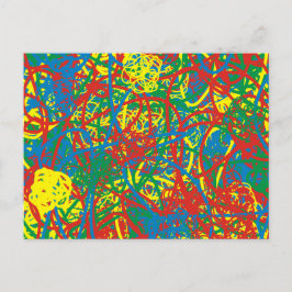 Postal Garabatos abstractos rojos azules verdes amarillos