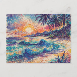 Postal Garabatos de Playa - Estilo de Arte de Línea en Pa