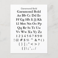 Garamond Bold - Zazzle Font Sampler Sheet
