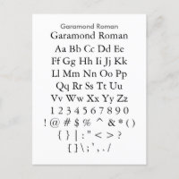 Garamond Roman - Zazzle Font Sampler Sheet