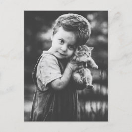 Postal Garçon et chaton