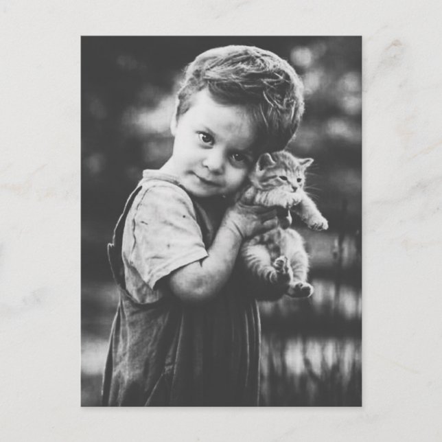 Postal Garçon et chaton (Anverso)