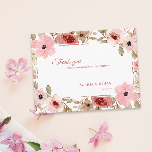 Postal Garden Theme Blush Pink  Floral Wedding Thank You (Garden Theme Blush Pink Floral Wedding Thank You Postcard)