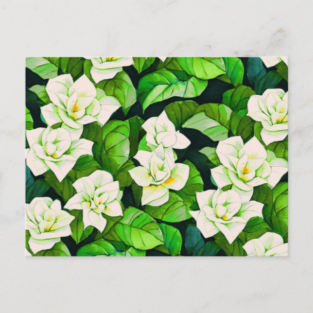 Postal Gardenias Blancas y Hojas Verde Jade (Anverso)