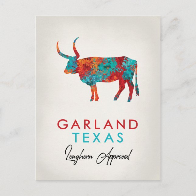 Postal Garland Texas Colorful Longhorn (Anverso)