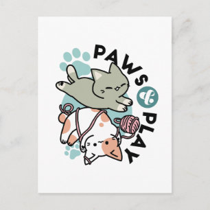 Postal Garras y Juego – Ilustración de gato adorable