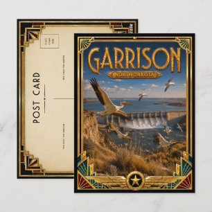 Postal Garrison Dakota del Norte Arte Deco Vintage Edad D