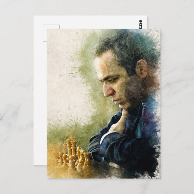 Postal Garry Kasparov ✪ La Leyenda ✪ Arte Acuático (Anverso / Reverso)