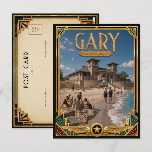 Postal Gary Indiana Arte Deco Antiguo Edad de Oro