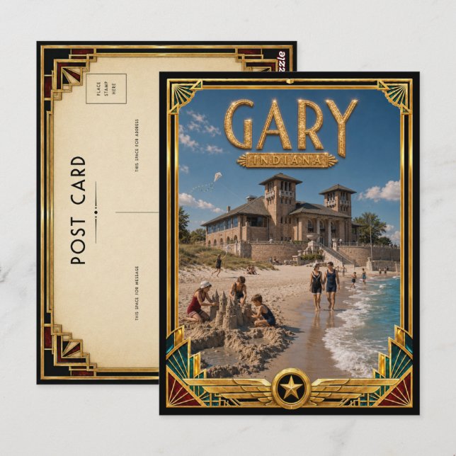 Postal Gary Indiana Arte Deco Antiguo Edad de Oro (Anverso / Reverso)