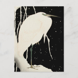 Postal Garza en la nieve - Arte antiguo 1- Ohara Koson