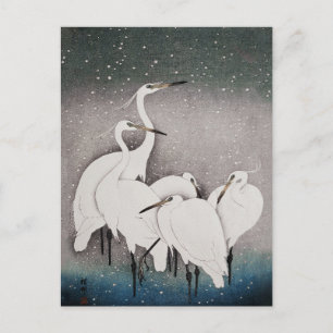 Postal Garzas Koson en la Nieve: Japón Vintage