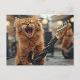 Postal Gata Guitarrista de Rock N Roll Pelirroja Estrella