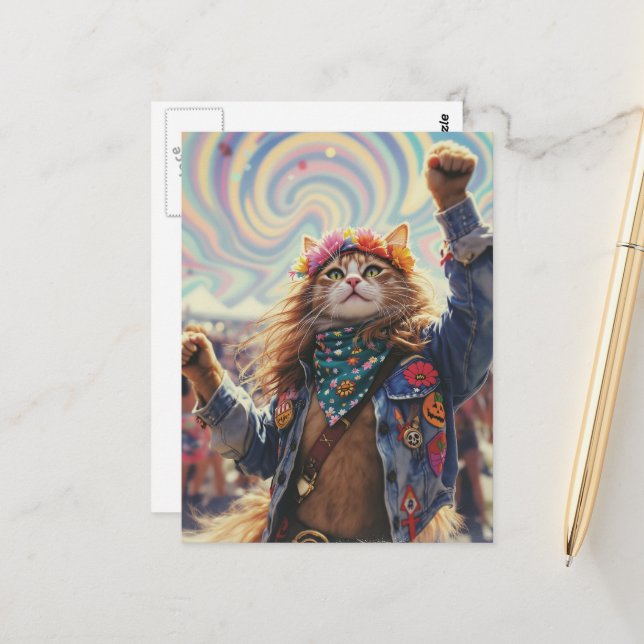 Postal Gata Hippie (Anverso/Reverso In Situ)