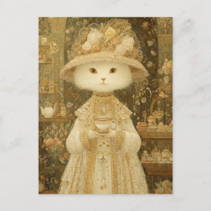 Postal Gata Lady Snow – Gato Victoriano con Taza de Té