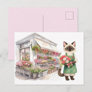 Postal Gatita florista madre amante de los gatos siameses
