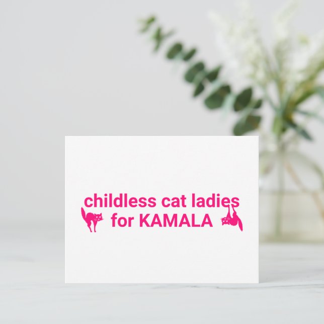 Postal Gatitas sin hijos para Kamala graciosos gatos rosa (Anverso de pie)