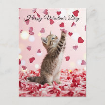 Gatito Adorable Atrapando Pétalos de Corazón de Sa