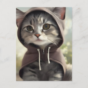 Postal Gatito Adorable con capucha