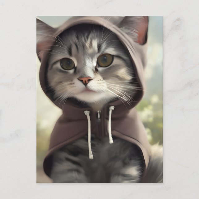 Postal Gatito Adorable con capucha (Anverso)
