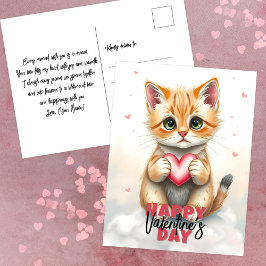 Postal Gatito Adorable con El día de San Valentín de cora