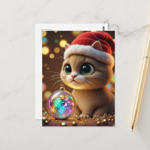 Postal Gatito adorable de Navidad