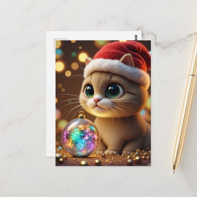 Postal Gatito adorable de Navidad (Anverso/Reverso In Situ)