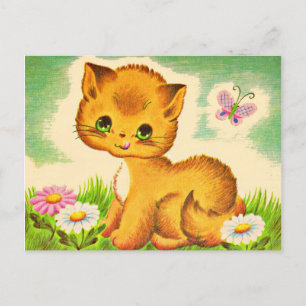 Postal gatito adorable de ojos verdes