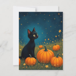 Postal Gatito con calabazas