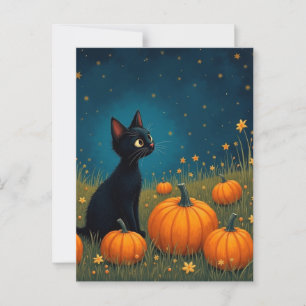 Postal Gatito con calabazas