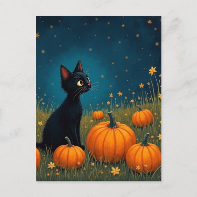Postal Gatito con calabazas (Anverso)