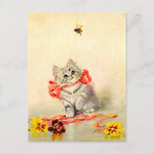 Postal Gatito con cinta roja