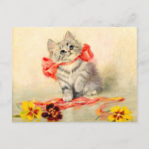 Postal Gatito con cinta roja