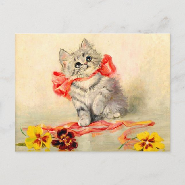 Postal Gatito con cinta roja (Anverso)