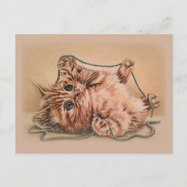 Postal Gatito con dibujo de Yarn, ilustracion de arte de  (Anverso)