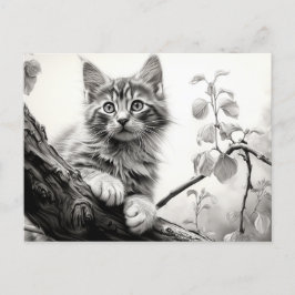 Postal Gatito con juego de cutícula - Arte de dibujo en b