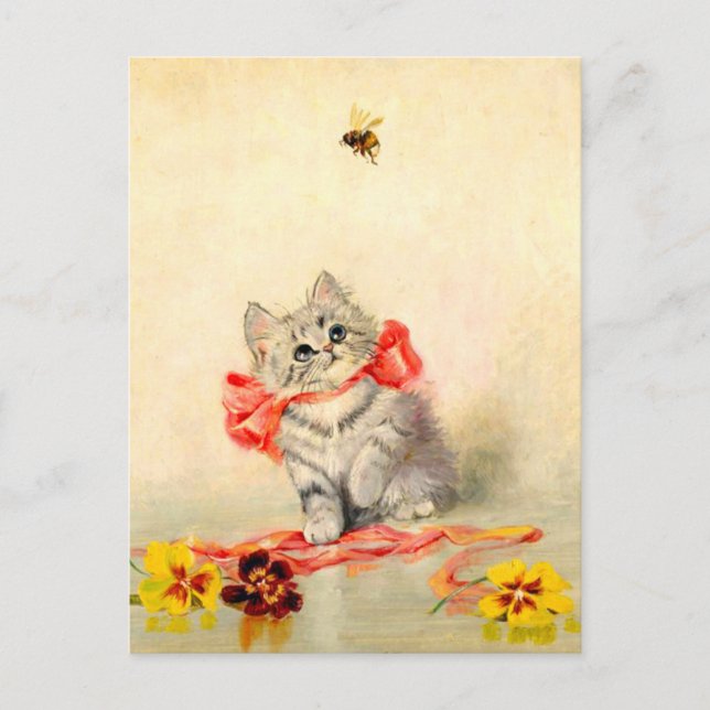 Postal Gatito con una cinta roja (Anverso)