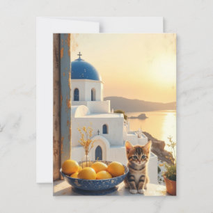 Postal Gatito con vistas a la puesta de sol
