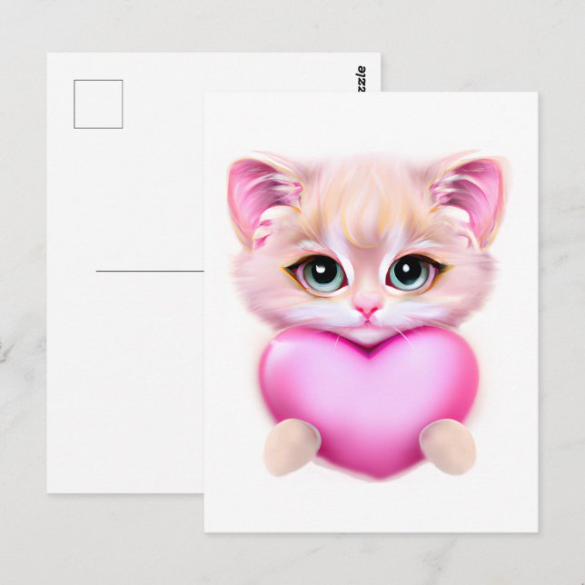 Postal Gatito de bebé rosado (Anverso / Reverso)