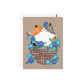 Postal Gatito de Calico y flores