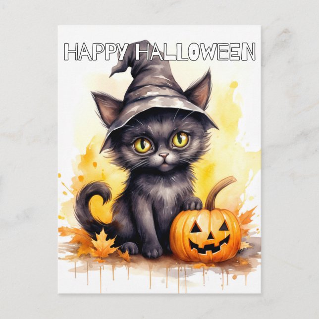 Postal Gatito de Halloween Super Adorable (Anverso)