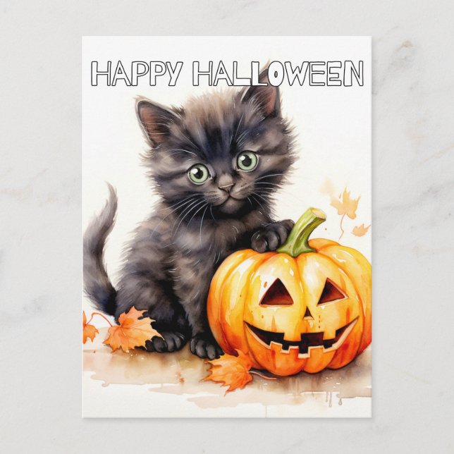Postal Gatito de Halloween súper lindo (Anverso)