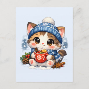 Postal Gatito de Taza Caliente Acogedor de Invierno – Fel